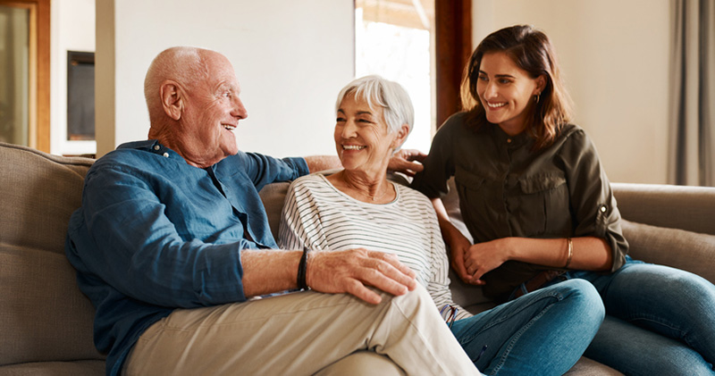 A woman who is caring for her older parents alone could benefit from caregiving advice for only children.
